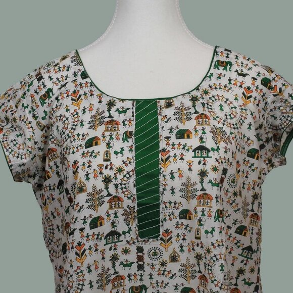 White Printed Cotton Kurta for Everyday Wear | Muvvas Boutique - Picture 4 of 9